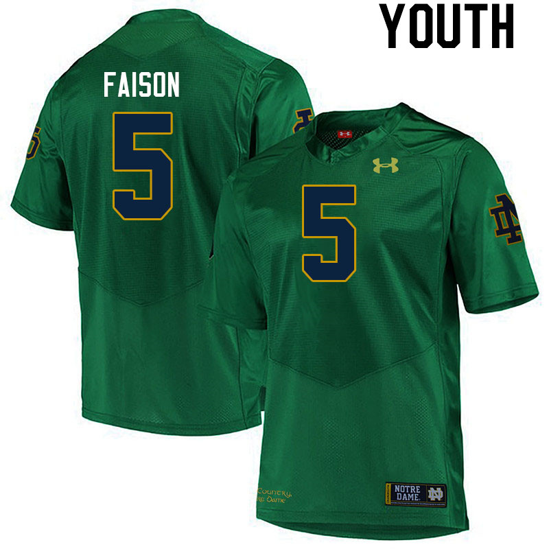 Youth #5 Jordan Faison Notre Dame Fighting Irish College Football Jerseys Stitched-Green